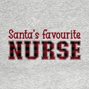 Santa's Favourite Nurse - Cute Tartan Plaid Christmas Tee T-Shirt